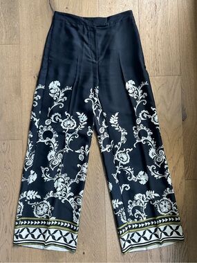 Black Satin pants with White Floral Print